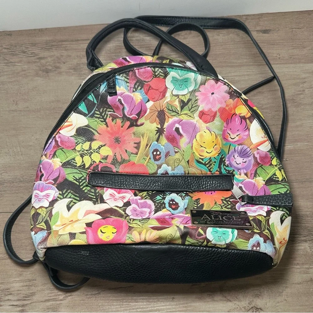 Disney Alice In Wonderland Mini Backpack Wild Flowers‎ Black Whimsical.